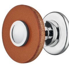 Knob steel chr.pol.leather br. 29x29mm